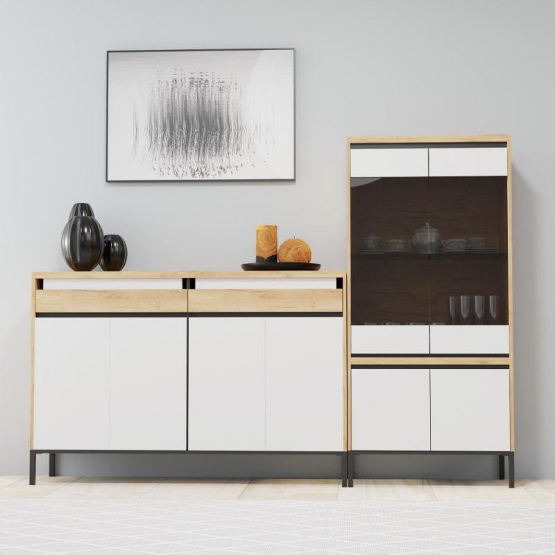 Βιτρίνα Palmor Χρυσό Δρυς-Λευκό 77x40x164cm Βιτρίνα Palmor Χρυσό Δρυς-Λευκό 77x40x164cm
