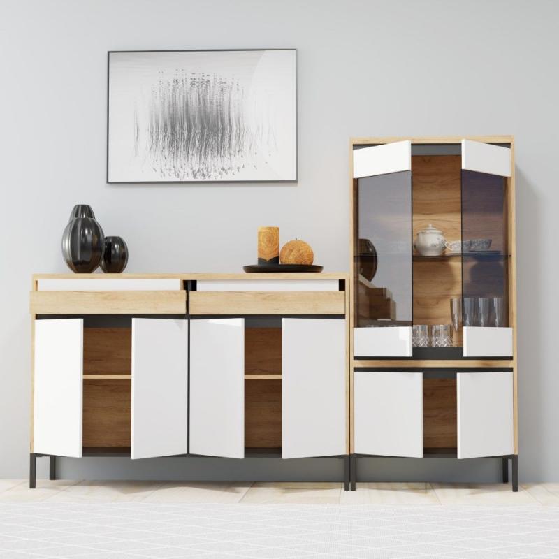 Βιτρίνα Palmor Χρυσό Δρυς-Λευκό 77x40x164cm Βιτρίνα Palmor Χρυσό Δρυς-Λευκό 77x40x164cm