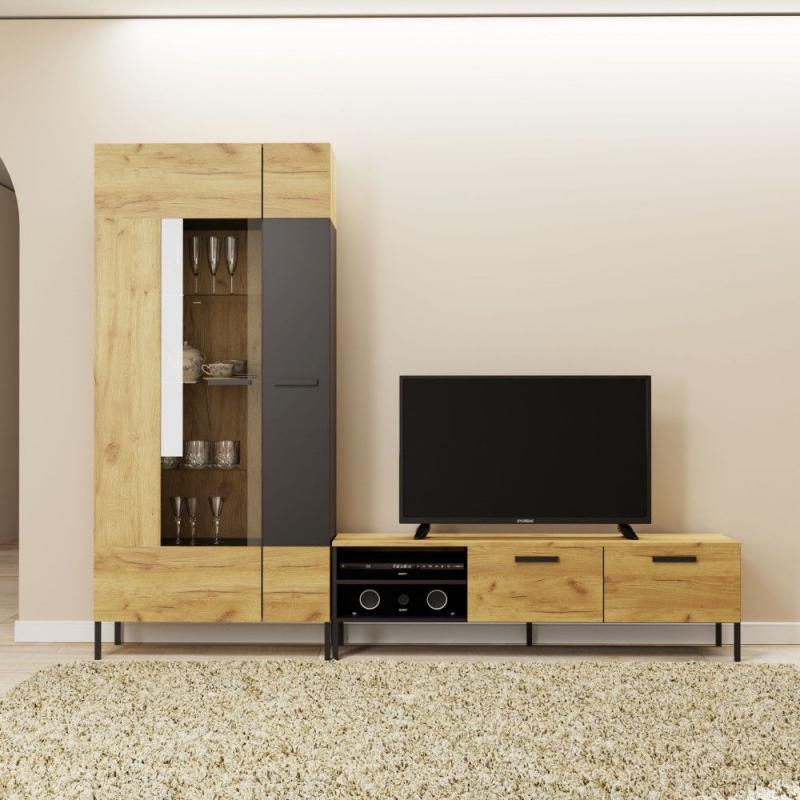 Βιτρίνα Santes Χρυσό Δρυς-Γραφίτης 90x42x197.5cm Βιτρίνα Santes Χρυσό Δρυς-Γραφίτης 90x42x197.5cm