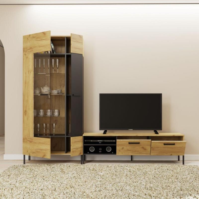 Βιτρίνα Santes Χρυσό Δρυς-Γραφίτης 90x42x197.5cm Βιτρίνα Santes Χρυσό Δρυς-Γραφίτης 90x42x197.5cm