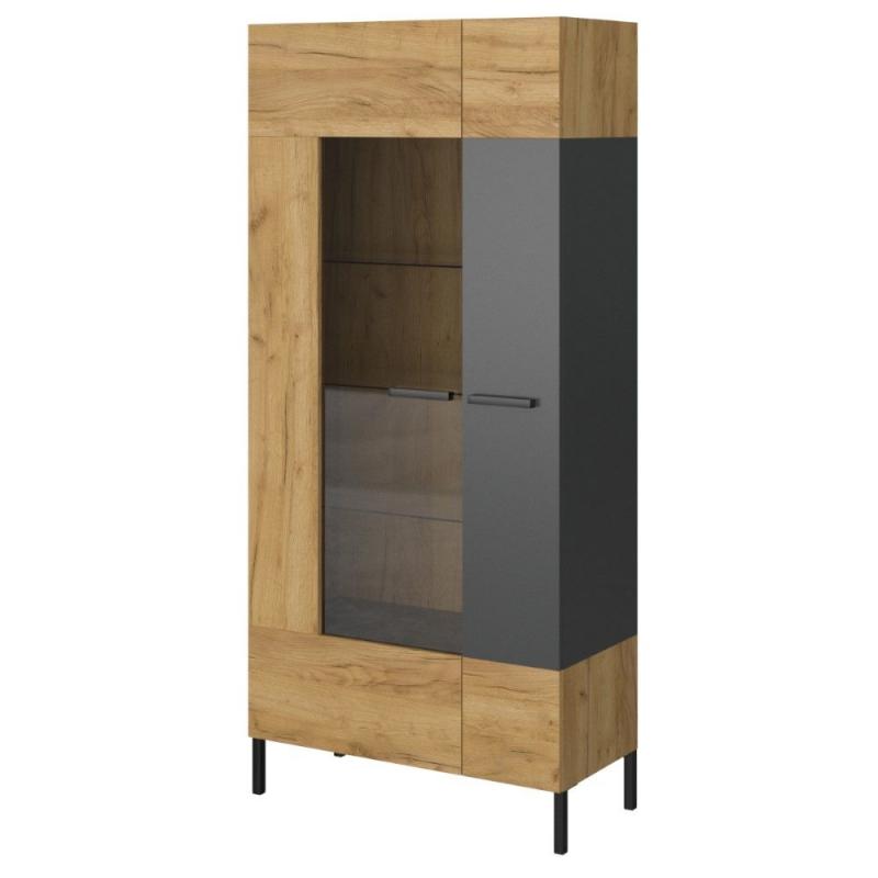 Βιτρίνα Santes Χρυσό Δρυς-Γραφίτης 90x42x197.5cm Βιτρίνα Santes Χρυσό Δρυς-Γραφίτης 90x42x197.5cm