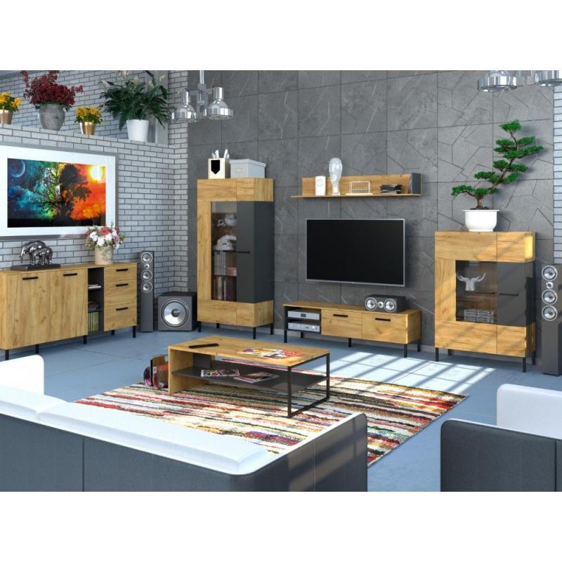 Βιτρίνα Santes Χρυσό Δρυς-Γραφίτης 90x42x197.5cm Βιτρίνα Santes Χρυσό Δρυς-Γραφίτης 90x42x197.5cm