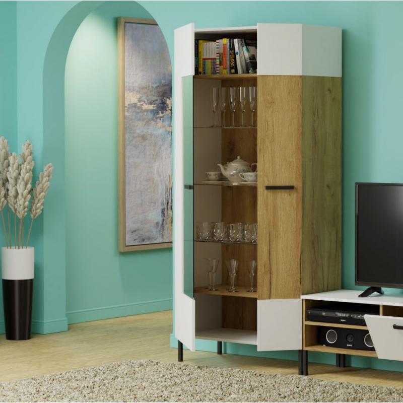 Βιτρίνα Santes Χρυσό Δρυς-Λευκό 90x42x197.5cm Βιτρίνα Santes Χρυσό Δρυς-Λευκό 90x42x197.5cm