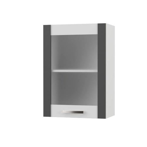 CHARLOTΤE Πάνω Ντουλάπι Με Τζάμι Αριστερό 50x30.5x71.8 με μεταλλικά χερούλια Γραφίτης