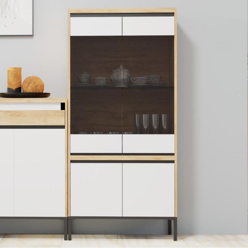 Βιτρίνα Palmor Χρυσό Δρυς-Λευκό 77x40x164cm Βιτρίνα Palmor Χρυσό Δρυς-Λευκό 77x40x164cm