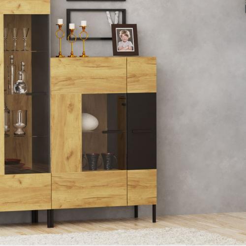 Βιτρίνα Santes Χρυσό Δρυς-Γραφίτης 90x42x134.50cm