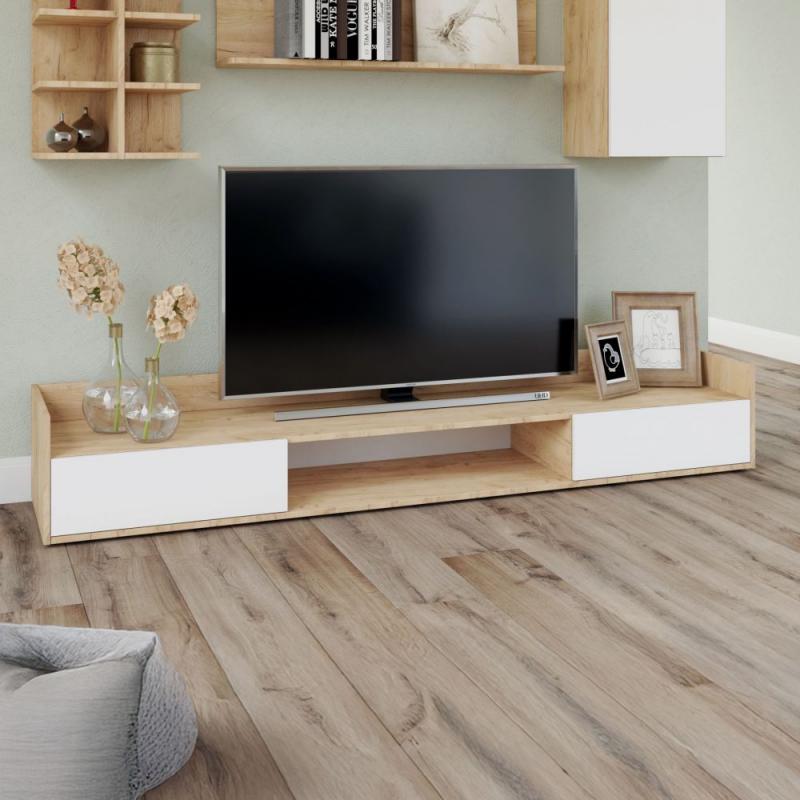 Έπιπλο TV Callisto Χρυσό Δρυς-Λευκό 200x40x30cm Έπιπλο TV Callisto Χρυσό Δρυς-Λευκό 200x40x30cm