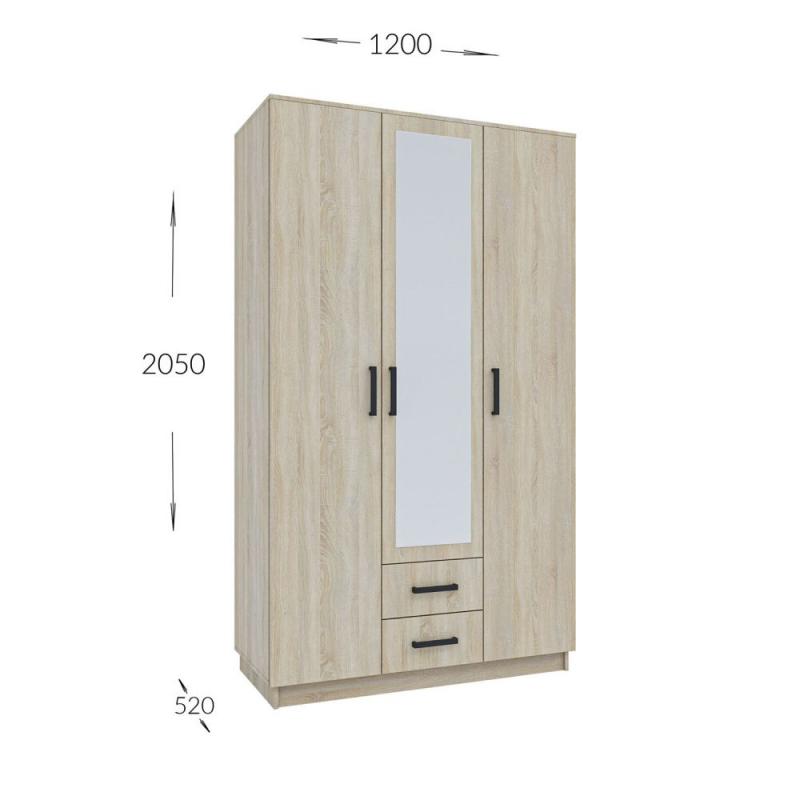 Ντουλάπα Τρίφυλλη Simple 3D2D Σονόμα 120x52x205cm Ντουλάπα Τρίφυλλη Simple 3D2D Σονόμα 120x52x205cm