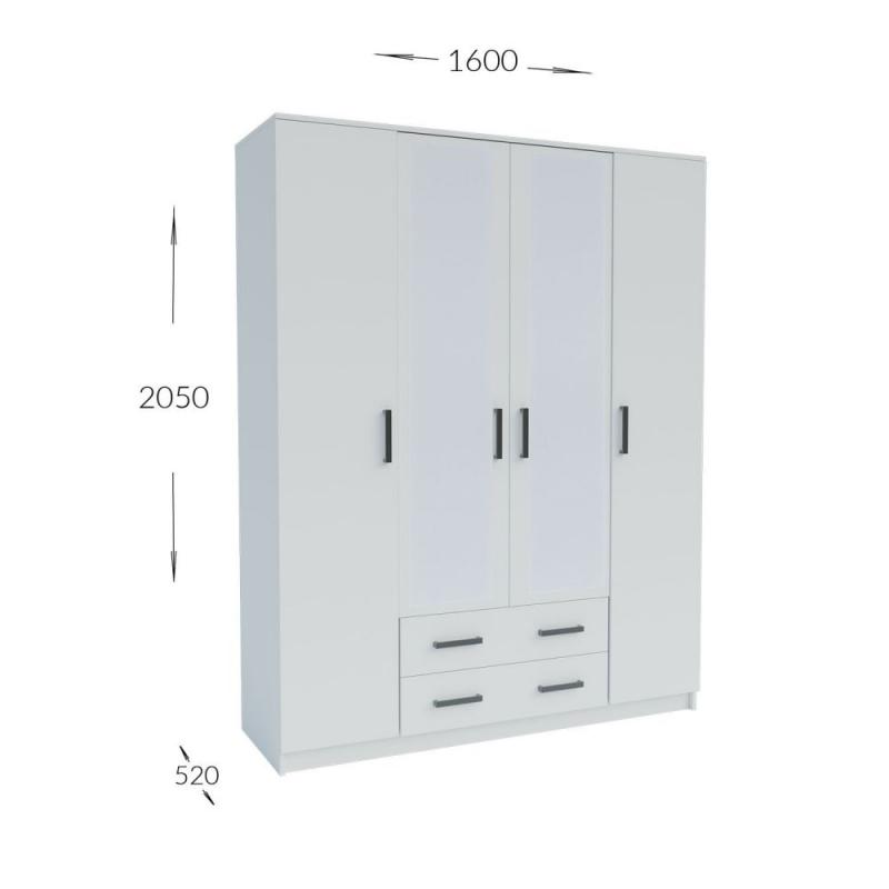Ντουλάπα Τετράφυλλη Simple 4D2D Λευκή 160x52x205cm Ντουλάπα Τετράφυλλη Simple 4D2D Λευκή 160x52x205cm
