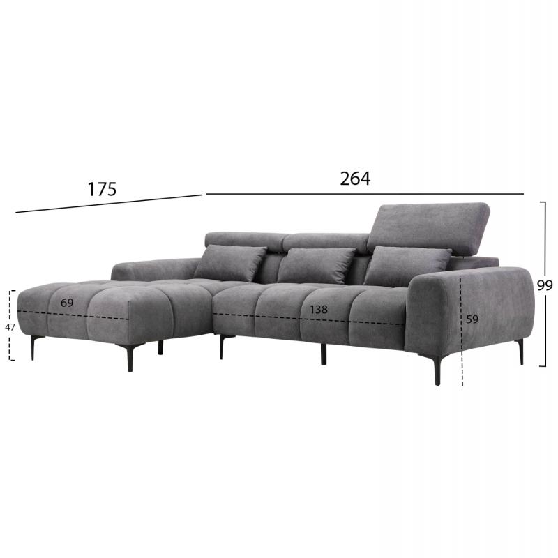 ΚΑΝΑΠΕΣ ΑΡΙΣΤΕΡΗ ΓΩΝΙΑ DIVYA HM3267.12L ΓΚΡΙ ΥΦΑΣΜΑ 264x175x99Υεκ. ΚΑΝΑΠΕΣ ΑΡΙΣΤΕΡΗ ΓΩΝΙΑ DIVYA HM3267.12L ΓΚΡΙ ΥΦΑΣΜΑ 264x175x99Υεκ.