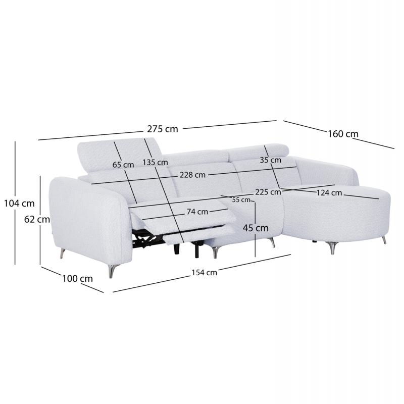 ΚΑΝΑΠΕΣ ΔΕΞΙΑ ΓΩΝΙΑ 3Θ ΜΕ RECLINE VALENTE HM3317.01R ΑΝΟΙΧΤΟ ΓΚΡΙ ΥΦΑΣΜΑ 275x160x104Yεκ