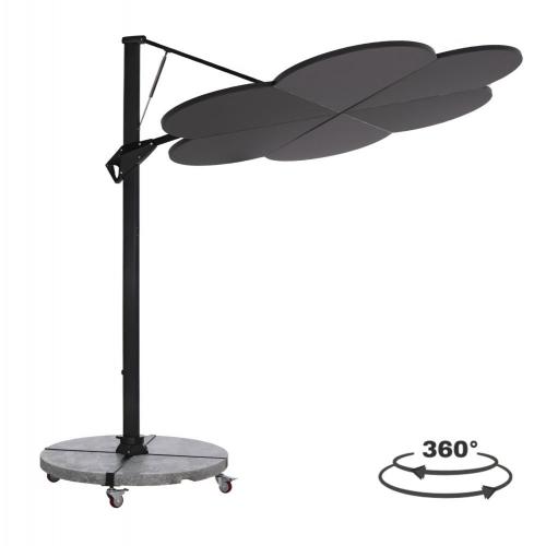 ΟΜΠΡΕΛΑ ΜΕ ΒΑΣΗ ΣΕΙΡΑ CANNOPY (flower) HM21286.01 ΑΛΟΥΜΙΝΙΟ-ΓΡΑΝΙΤΗΣ-ΜΟΛΥΒΙ ΧΡΩΜΑ 2,38x2,2μ
