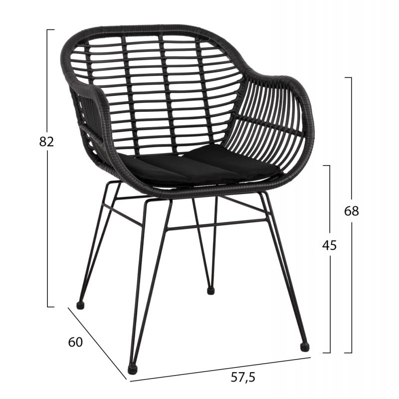 ΣΕΤ ΤΡΑΠΕΖΑΡΙΑΣ 3ΤΜΧ HM11871 ΜΕΤΑΛΛΟ & RATTAN ΣΕ ΜΑΥΡΟ ΧΡΩΜΑ
