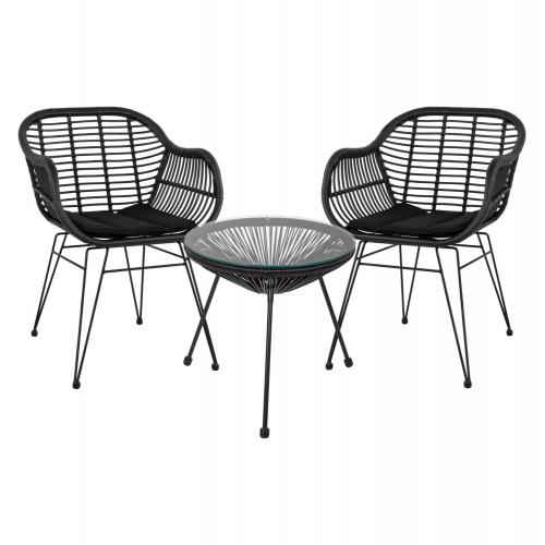 ΣΕΤ ΤΡΑΠΕΖΑΡΙΑΣ 3ΤΜΧ HM11871 ΜΕΤΑΛΛΟ & RATTAN ΣΕ ΜΑΥΡΟ ΧΡΩΜΑ