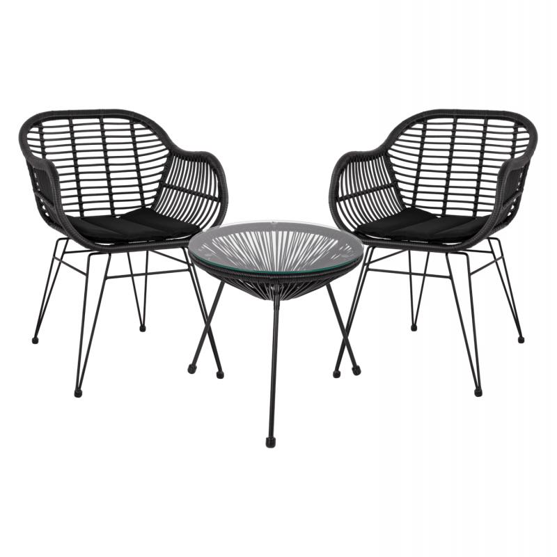 ΣΕΤ ΤΡΑΠΕΖΑΡΙΑΣ 3ΤΜΧ HM11871 ΜΕΤΑΛΛΟ & RATTAN ΣΕ ΜΑΥΡΟ ΧΡΩΜΑ