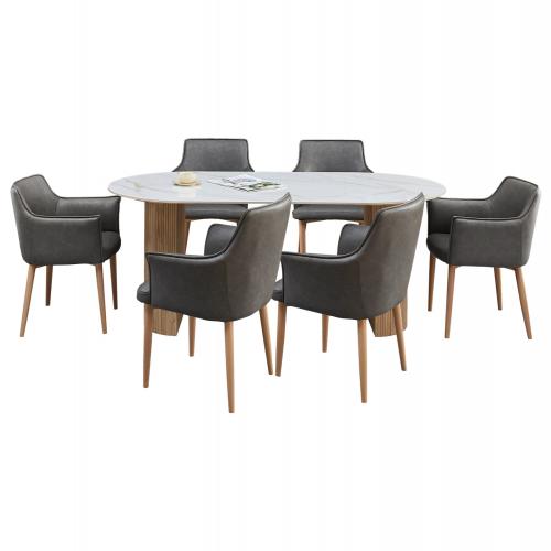 ΣΕΤ ΤΡΑΠΕΖΑΡΙΑΣ 7ΤΜΧ MELLOW HM21360 ΚΕΡΑΜΙΚΟ TOP/MDF ΠΟΔΙΑ--PU ΓΚΡΙ/ΜΕΤΑΛ.ΠΟΔΙΑ
