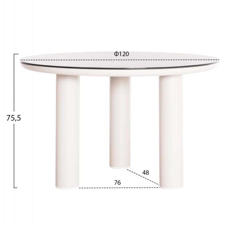 ΤΡΑΠΕΖΙ ΑΛΟΥΜΙΝΙΟΥ DOSUN HM6201.02 ΚΡΕΜ ΣΚΕΛΕΤΟΣ-3D PRINT ΓΥΑΛΙ-ΚΕΡΑΜΙΚΟ LOOK Φ120εκ