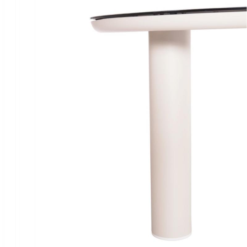 ΤΡΑΠΕΖΙ ΑΛΟΥΜΙΝΙΟΥ DOSUN HM6201.02 ΚΡΕΜ ΣΚΕΛΕΤΟΣ-3D PRINT ΓΥΑΛΙ-ΚΕΡΑΜΙΚΟ LOOK Φ120εκ