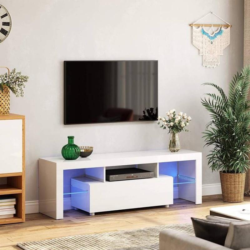 Ξύλινο Έπιπλο Τηλεόρασης Stilo με Φωτισμό LED Λευκό Μ140xΠ35xΥ45cm LTV14WT
