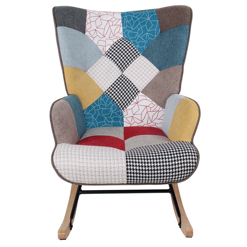 ALMA Rocking Πολυθρόνα Μπερζέρα Καθιστικού, Ύφασμα Patchwork, Βάση Μαύρο-Φυσικό ALMA Rocking Πολυθρόνα Μπερζέρα Καθιστικού, Ύφασμα Patchwork, Βάση Μαύρο-Φυσικό