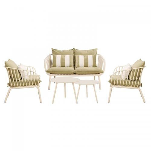 ASTRID Set Σαλόνι Κήπου 5τεμ, PP & Μέταλλο Cream, Μαξιλάρια Sandy Green