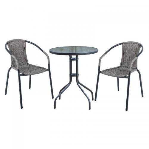 BALENO Set Κήπου - Βεράντας: Τραπέζι + 2 Πολυθρόνες Μέταλλο Ανθρακί - Wicker Mixed Grey