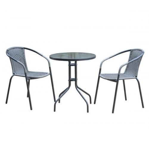 BALENO Set Κήπου - Βεράντας : Τραπέζι + 2 Πολυθρόνες Μέταλλο Γκρι - Wicker Mixed Grey