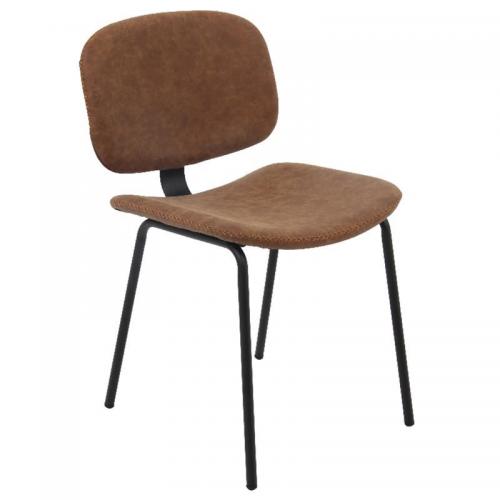 BARLEY Καρέκλα Μέταλλο Βαφή Μαύρο, PU Vintage Brown
