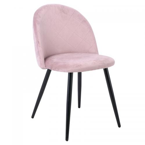 BELLA Καρέκλα Τραπεζαρίας, Μέταλλο Βαφή Μαύρο, Ύφασμα Velure Απόχρωση Dirty Pink