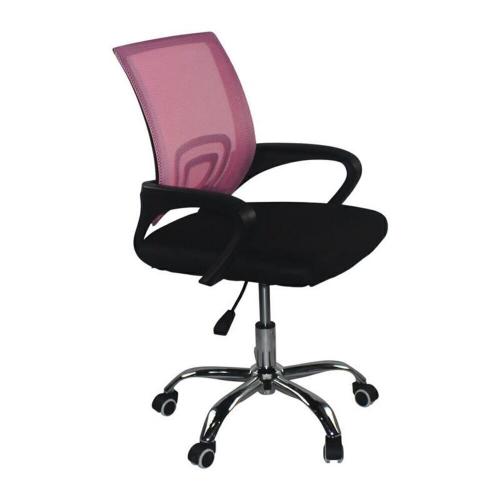 BF2101-F Πολυθρόνα Γραφείου χωρίς Ανάκλιση, Μέταλλο Χρώμιο Mesh Ροζ - Μαύρο
