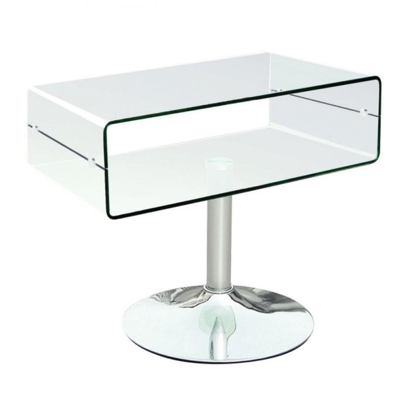 GLASSER Clear TV Τραπεζάκι Χρώμιο, Διάφανο Γυαλί 12mm