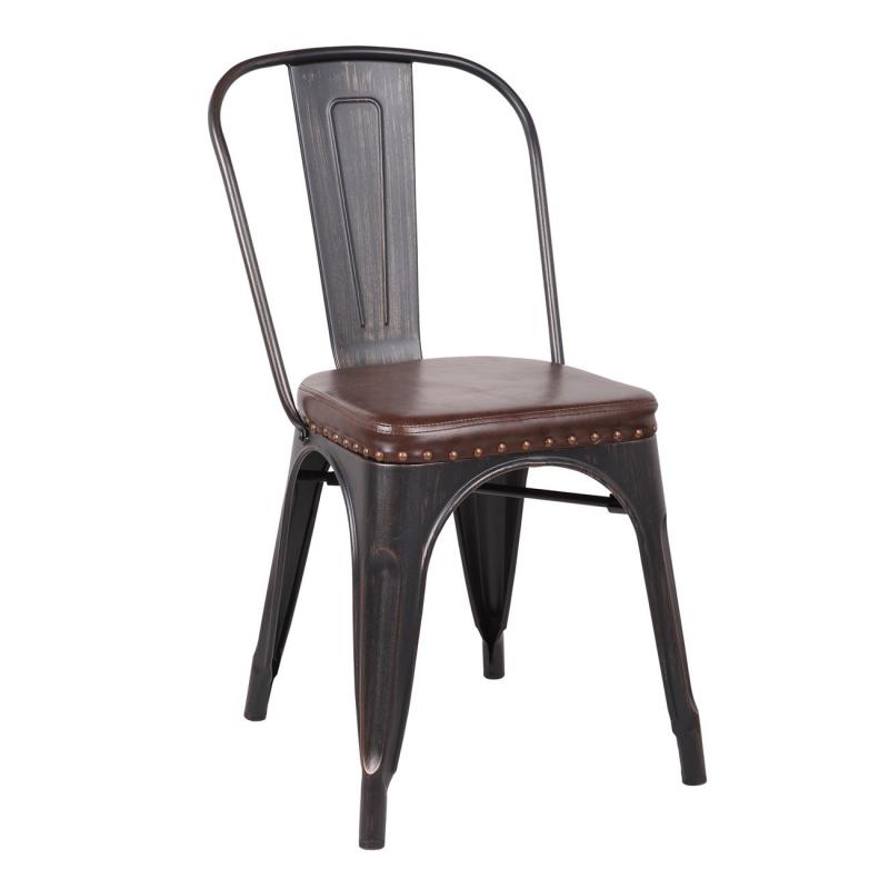 RELIX Καρέκλα, Μέταλλο Antique Black, Pu Κάθισμα Σκούρο Καφέ