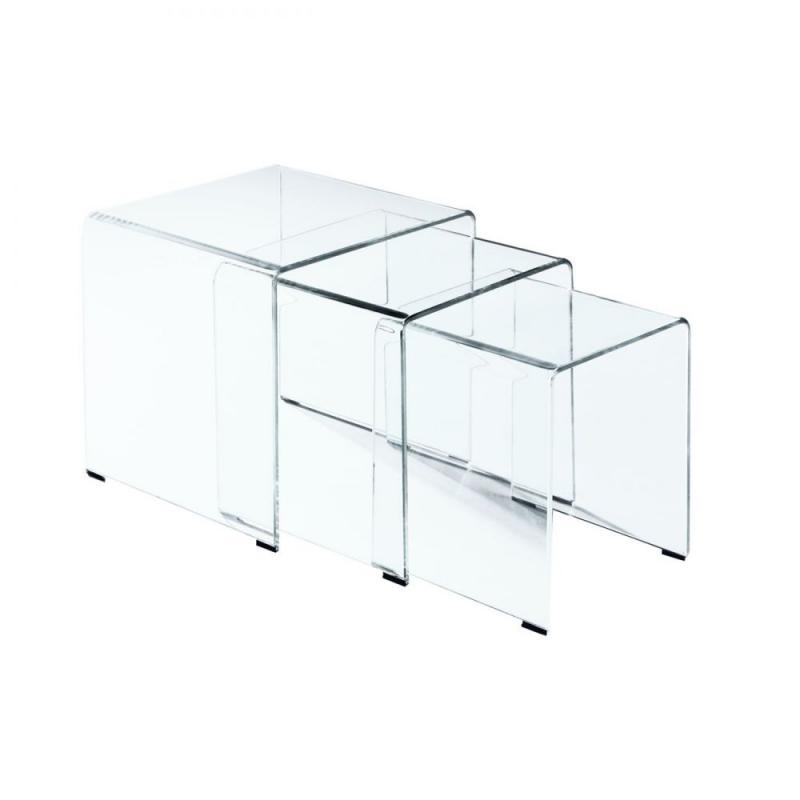 GLASSER Set 3 Βοηθητικά Τραπεζάκια, Διάφανο Γυαλί 10m GLASSER Set 3 Βοηθητικά Τραπεζάκια, Διάφανο Γυαλί 10m