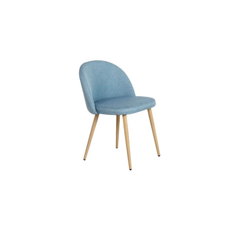 BELLA Καρέκλα Tραπεζαρίας, Μέταλλο Βαφή Φυσικό, Ύφασμα Απόχρωση Light Blue