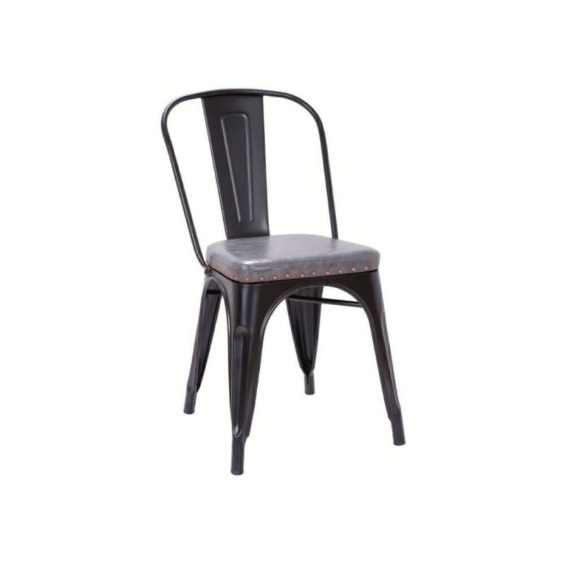RELIX Καρέκλα, Μέταλλο Βαφή Μαύρο Matte, Pu Σκούρο Γκρι
