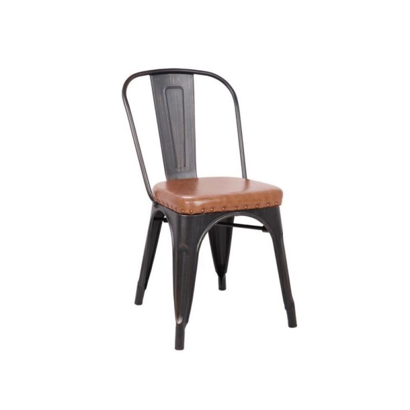 RELIX Καρέκλα, Μέταλλο Βαφή Antique Black, Pu Κάθισμα Camel