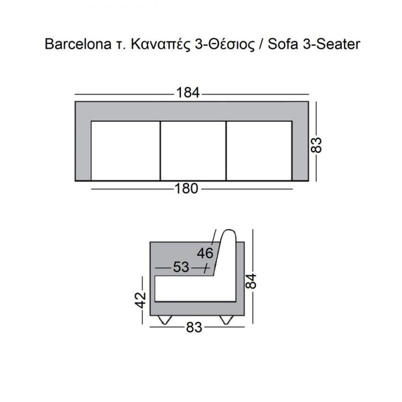 BARCELONA τ. Καναπές Σαλονιού Καθιστικού 3Θέσιος Inox - Pu Μαύρο BARCELONA τ. Καναπές Σαλονιού Καθιστικού 3Θέσιος Inox - Pu Μαύρο
