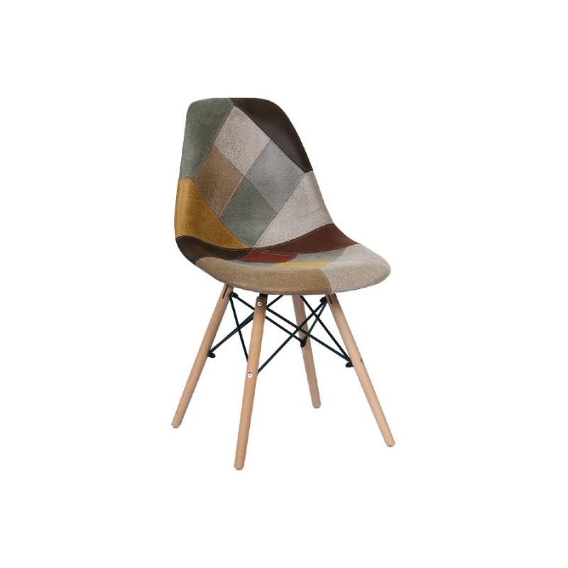 ART Wood Καρέκλα Ξύλο - PP Ύφασμα Patchwork Καφέ