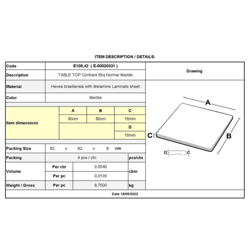 Contract Sliq Normal Επιφάνεια Τραπεζιού τ.Werzalit, Απόχρωση Marble Contract Sliq Normal Επιφάνεια Τραπεζιού τ.Werzalit, Απόχρωση Marble