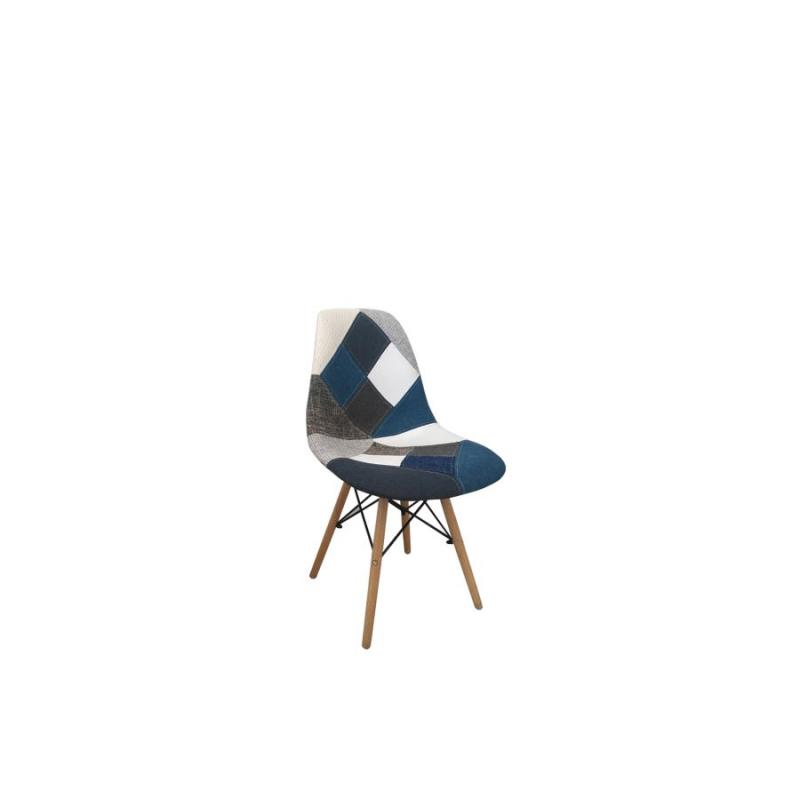 ART Wood Καρέκλα Ξύλο - PP Ύφασμα Patchwork Blue