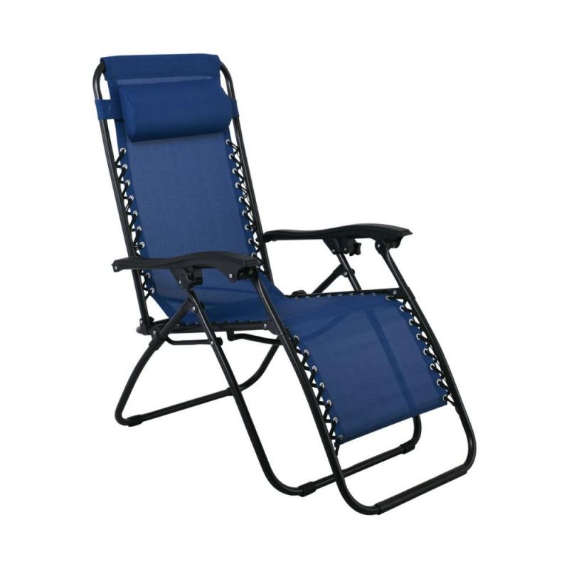 SUPER RELAX Πολυθρόνα με Υποπόδιο, Μέταλλο Βαφή Μαύρο, Textilene Μπλε