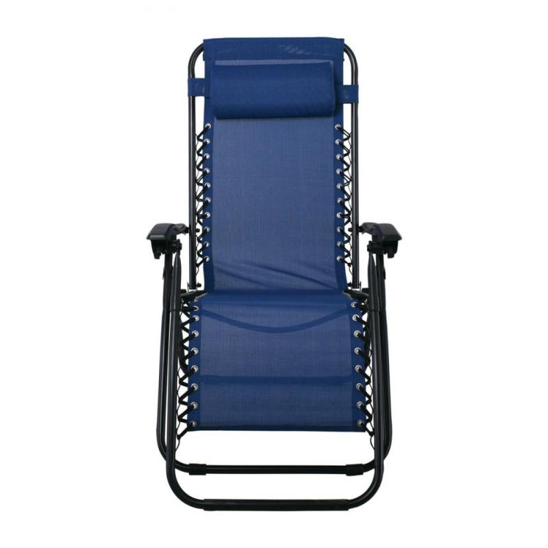SUPER RELAX Πολυθρόνα με Υποπόδιο, Μέταλλο Βαφή Μαύρο, Textilene Μπλε