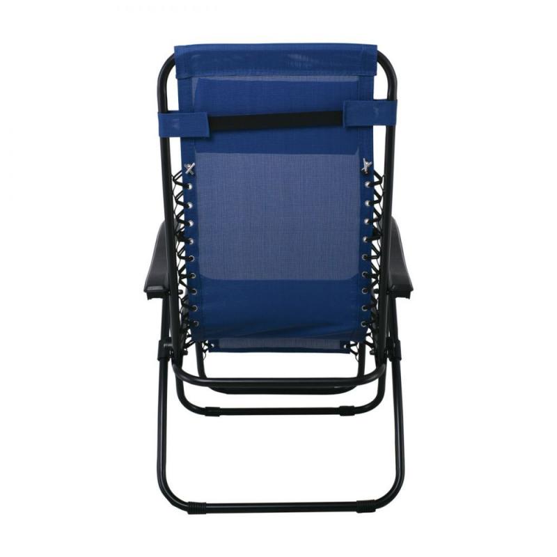 SUPER RELAX Πολυθρόνα με Υποπόδιο, Μέταλλο Βαφή Μαύρο, Textilene Μπλε