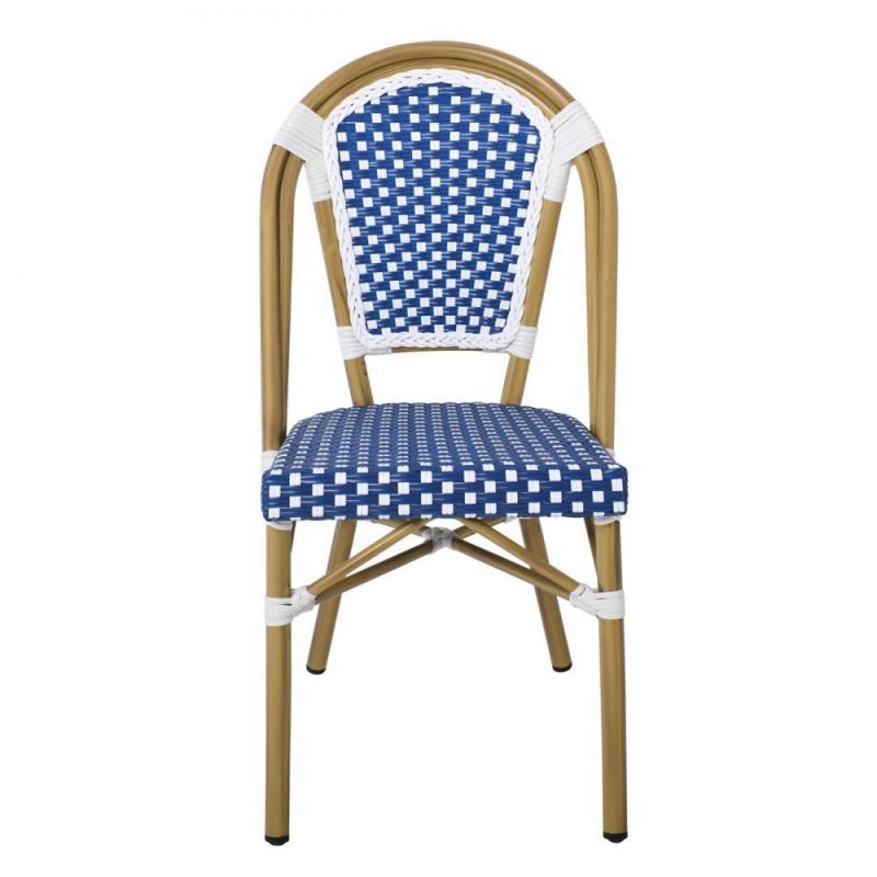 PARIS Καρέκλα Bistro Αλουμίνιο Φυσικό, Wicker Άσπρο - Μπλε, Στοιβαζόμενη