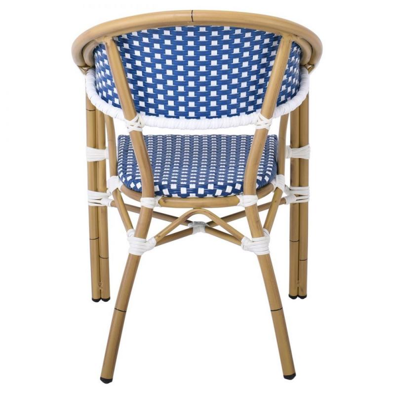 PARIS Πολυθρόνα Bistro Αλουμίνιο Φυσικό, Wicker Άσπρο - Μπλε, Στοιβαζόμενη