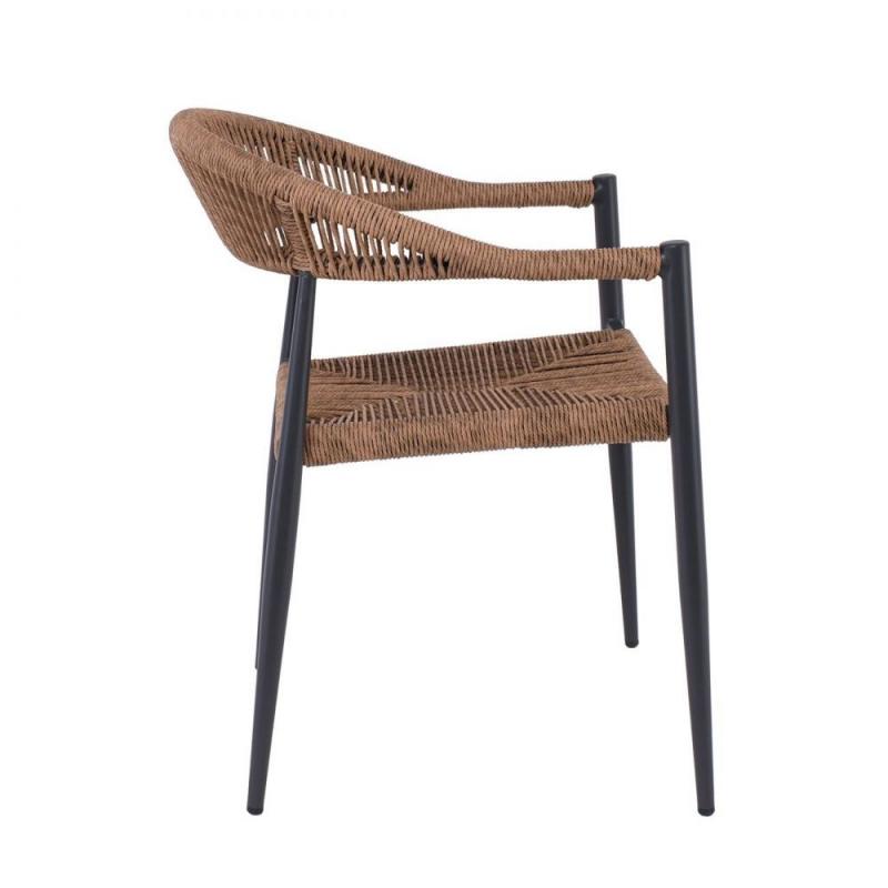 MADY Πολυθρόνα Βεράντας-Κήπου ALU Ανθρακί, Rope Wicker Φυσικό, Στοιβαζόμενη