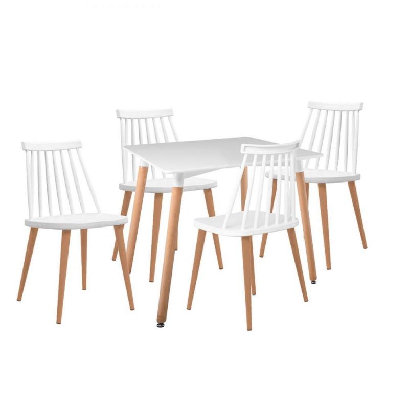 LAVIDA-ART Τραπεζαρία: Τραπέζι 80x80 Οξιά/MDF + 4 Καρέκλες Μέταλλο Βαφή Φυσικό PP Άσπρο