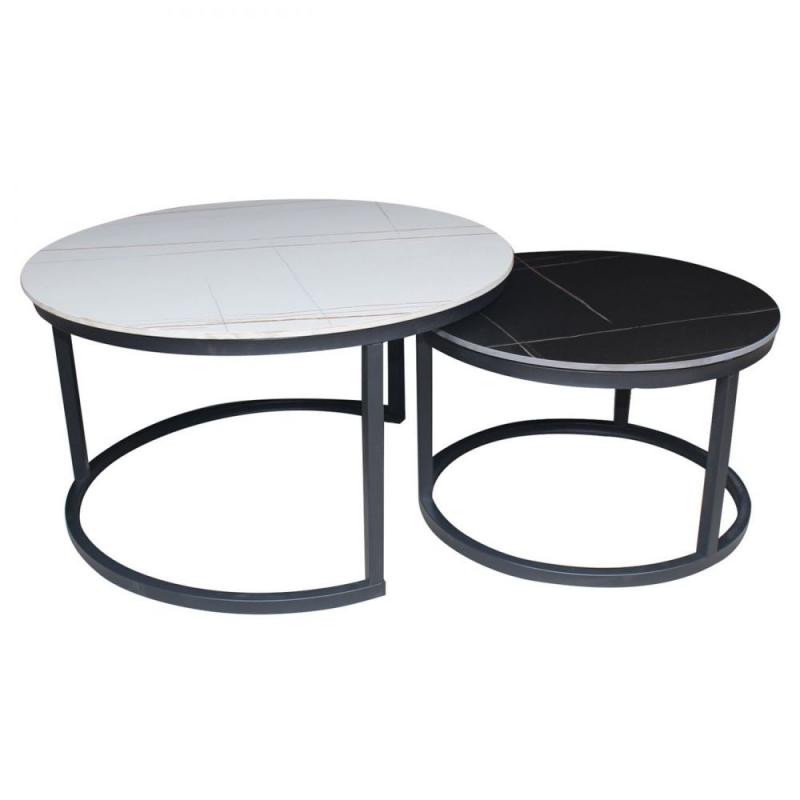 TERRY Set2 Τραπεζάκια Σαλονιού , Μέταλλο Βαφή Μαύρο, Sintered Stone White-Black Marble TERRY Set2 Τραπεζάκια Σαλονιού , Μέταλλο Βαφή Μαύρο, Sintered Stone White-Black Marble