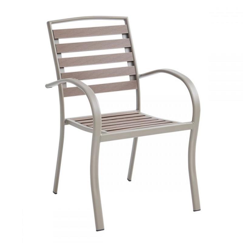 SERRANO Πολυθρόνα Κήπου Μέταλλο Βαφή Sand Beige, Polywood Καρυδί, Στοιβαζόμενη SERRANO Πολυθρόνα Κήπου Μέταλλο Βαφή Sand Beige, Polywood Καρυδί, Στοιβαζόμενη