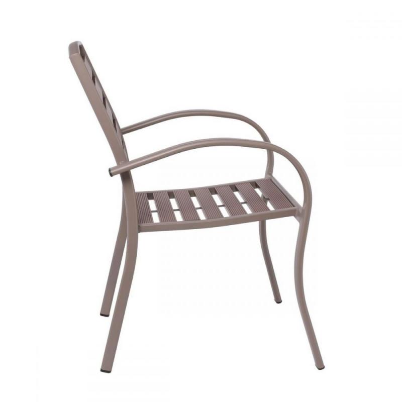 SERRANO Πολυθρόνα Κήπου Μέταλλο Βαφή Sand Beige, Polywood Καρυδί, Στοιβαζόμενη SERRANO Πολυθρόνα Κήπου Μέταλλο Βαφή Sand Beige, Polywood Καρυδί, Στοιβαζόμενη